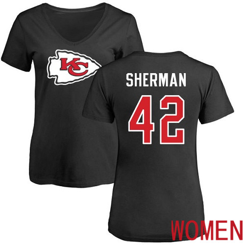Women Kansas City Chiefs #42 Sherman Anthony Black Name and Number Logo Slim Fit NFL T Shirt->nfl t-shirts->Sports Accessory